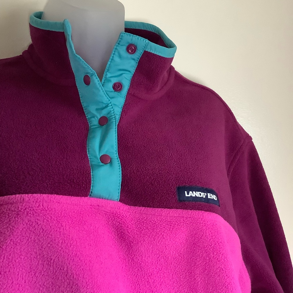 Lands End Womens Fleece 1/4 SnapButton Size XL 18 Long Sleeve Oeko-Tex Pullover - Picture 2 of 11